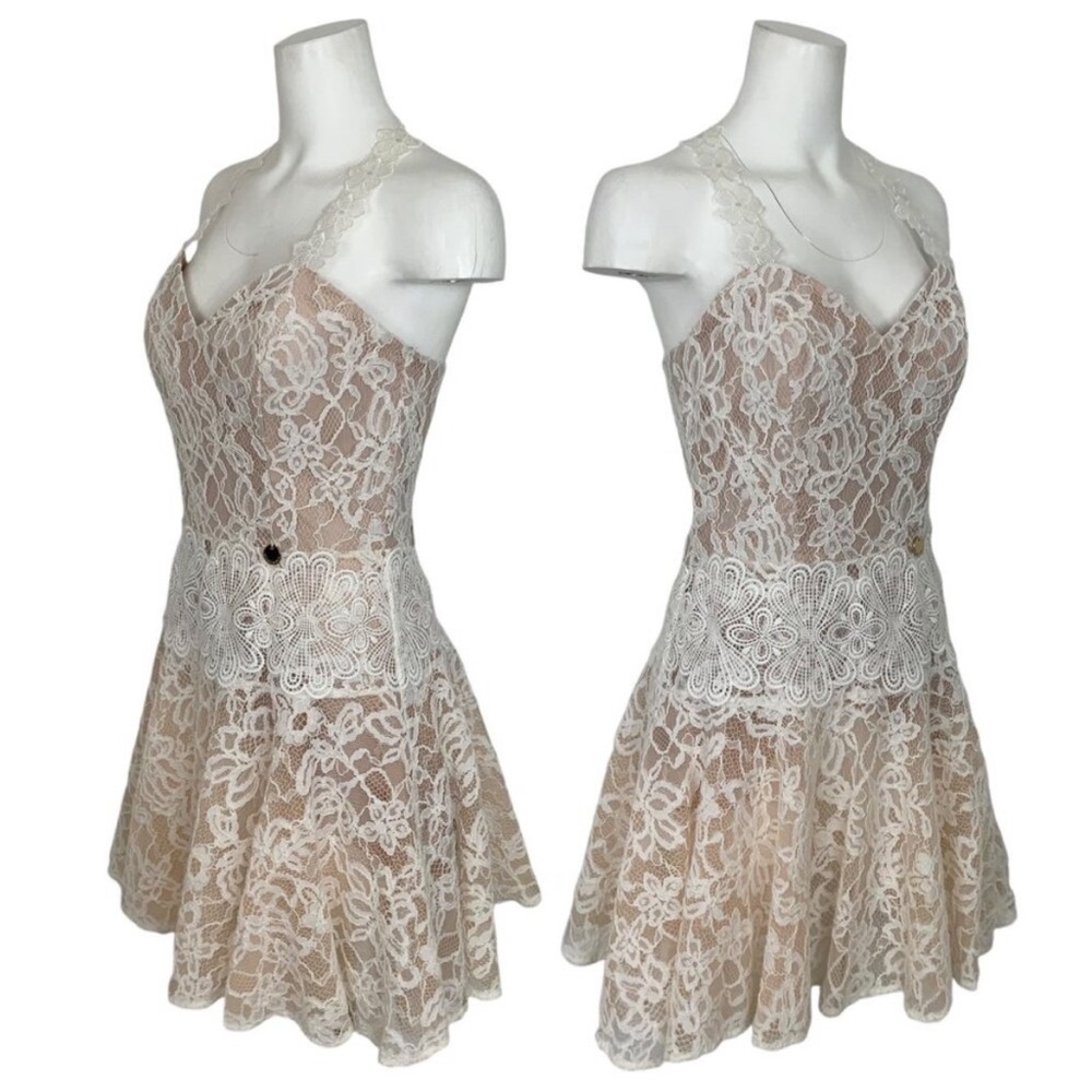 Bronx and Banco Cream Lace Mini Dress Sz-6